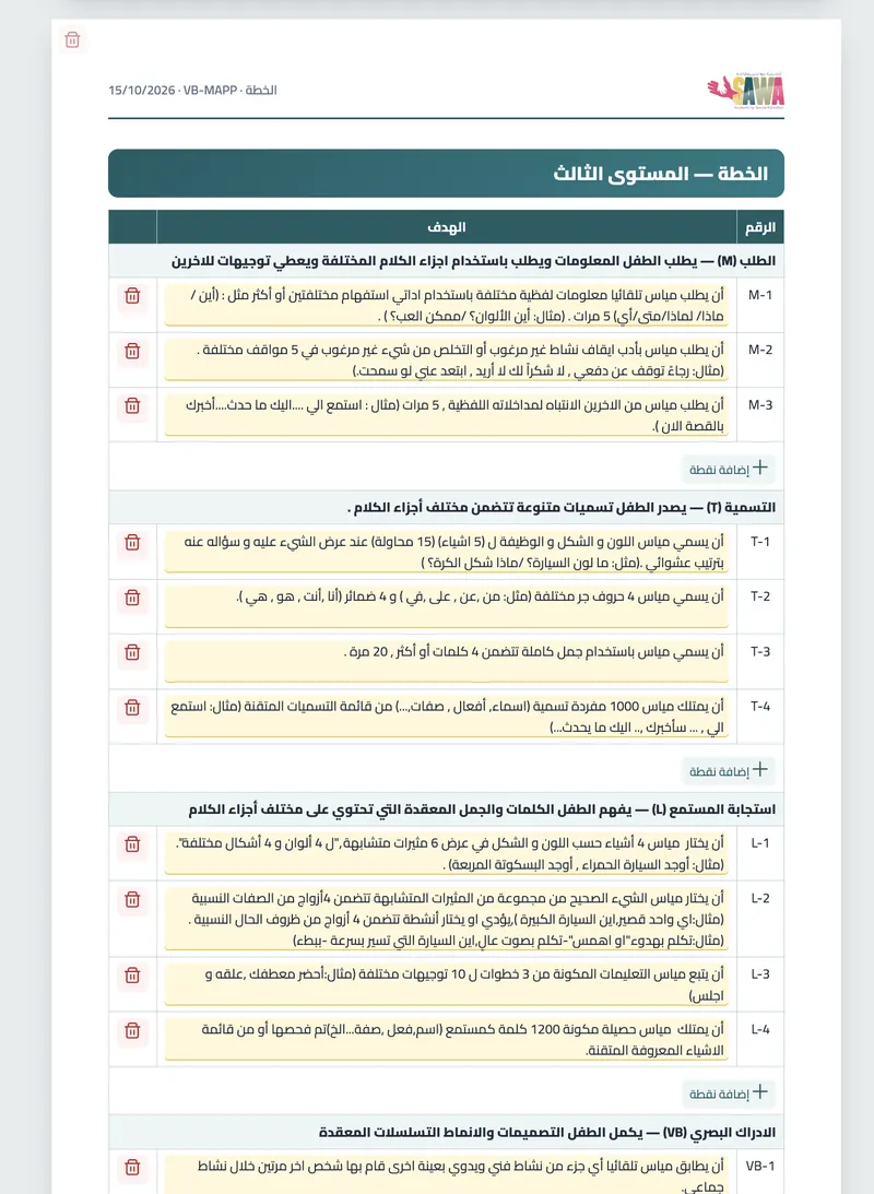 صفحة الخطة العلاجية